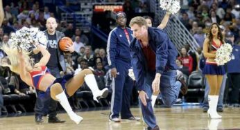 Will Ferrell salta a la cancha durante un partido de los Lakers… ¡Y noquea a una animadora!